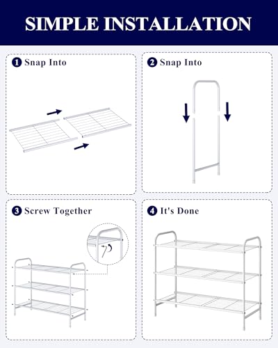 Kitsure Shoe Rack - Stainless Steel Shoe Organizer, Sturdy Shoe Rack for Closet and Front Door Entrance, Free Standing Shoe Shelf, Closet Organizers and Storage, 25.6" Wide - 3 Tier, White - color: White, size: 25.6" Wide - 3 Tier