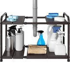 Simple Houseware Under Sink 2-Tier Heavy Duty Expandable Rack Organizer, Adjustable Width 15.75–25 Inches with 4 Shelf Height Levels, Bronze - color: Bronze