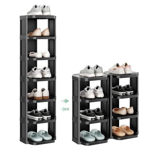 Kitstorack 8-Tier Vertical Plastic Shoe Rack, Freestanding Stackable Storage Organizer for Small Closets and Tight Spaces - color: Black, size: 8 Tiers