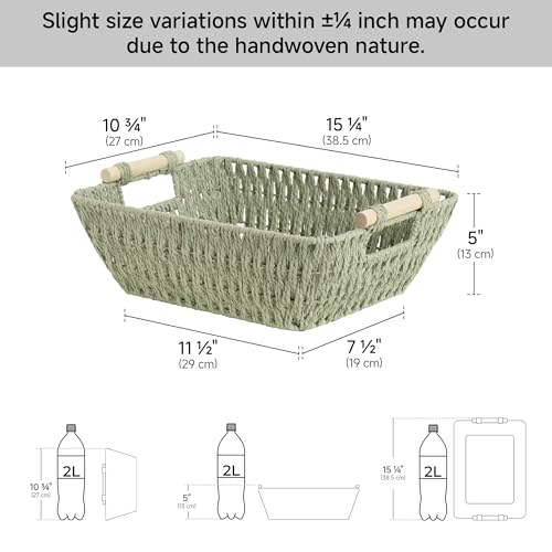 StorageWorks Large Wicker Storage Basket for Organizing with Wooden Handles, Toilet Paper Baskets for Shelf, Bosana Green, 2-Pack - color: Bosana Green, size: Medium