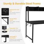 DLisiting Black Computer Desk with Hutch & Drawers - Office Desk with 3 Storage Drawers and Power Outlets, 47 Inch Modern Study Writing Desk for Bedroom Home Office - color: Black
