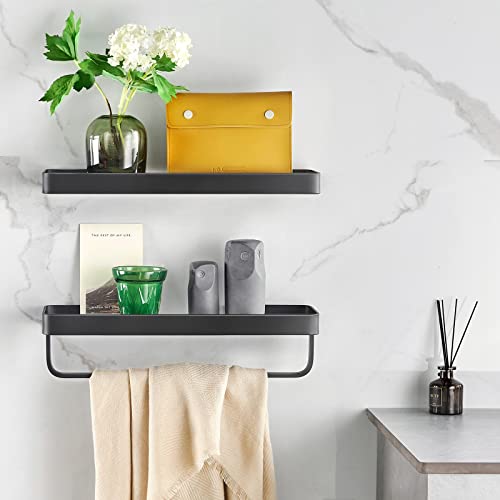 VOLPONE Bathroom Shelves Wall Mounted Glass Shelf for Floating Shelf Tempered Glass Shelves 2 Tier Bathroom Wall Organizer(Black) - color: Black(rectangular)