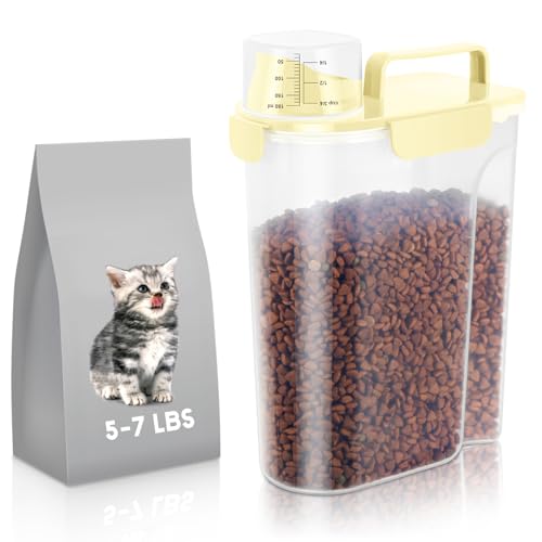LEAWALK 5Lbs Airtight Cat Dog Food Storage Container with Upgraded Large Nozzle BPA-Free, Pet Food Storage Containers for Rice, Grain, Pet Food, Flour, Dog Treat Storage (Light Yellow, 5L-1pack) - color: Light Yellow, size: 5L-1pack