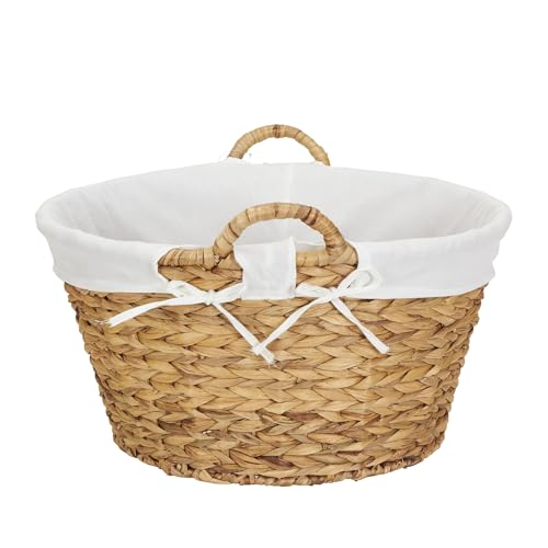 Household Essentials Round Wicker Laundry Basket with Handles, Whimsical Water Hyacinth Basket, Supportive Metal Frame, Removable Polyester Liner, Handwoven, Well-Structured and Versatile, Natural - color: Natural Water Hyacinth