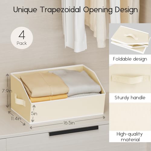 Homsorout Large Closet Organizers and Storage Bins - 4 Pack Trapezoid Storage Baskets for Shelves, Foldable Fabric Baskets with Handles Ideal for Closet, Basket, Wardrobe and Shelf Storage, Beige - color: Beige, size: 4 Pack