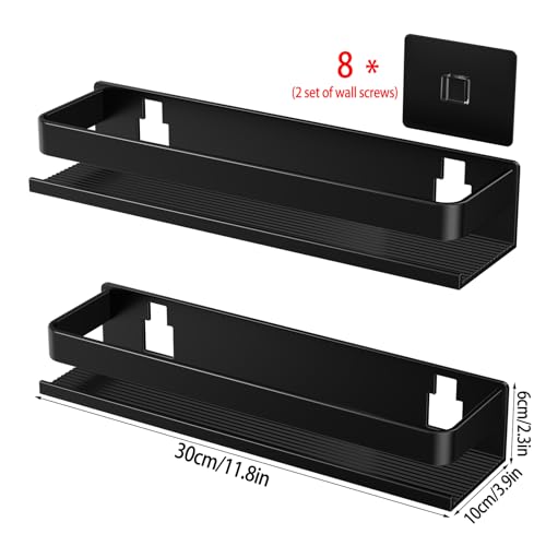 Aluminum Shower Caddy 2-Pack 11.8in, Stick-on Bathroom Rack, Thickened and Sturdy Bathroom Storage Rack wall-Mounted, no Punching and no Drilling Installation Methods(2 Layers 11.8in) - size: 2-Piece Set (11.8in, 2 Layers)