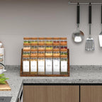 4 Step Spice Rack Organizer for Cabinet, Robust Wooden Display Riser Shelf Seasoning Organizer for Countertop Cupboard Pantry, Condiment Jar Kitchen Storage Holder Super Sturdy Stand, Rusitc Brown - size: 4-Tier