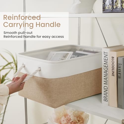 Large Storage Baskets- 15.7x11.8x8.26 inch Storage Bins for Shelves and Closet Organizing, Foldable Fabric Bin for Home Organization Clothes and Laundry (3-Pack, White&Khaki) - color: WhiteKhaki, size: 15.7inX11.8inX8.26in-3P