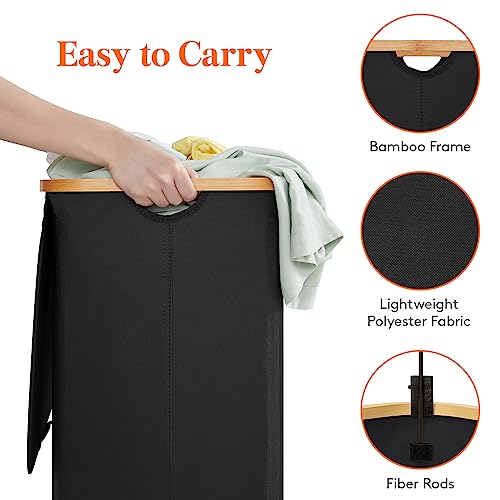 Lifewit 150L Double Laundry Hamper with Lid, Large Laundry Basket with Removable Bag & Bamboo Handles, Fodable Tall Dirty Clothes Hamper for Laundry Collapsible Bin for Bathroom Bedroom Dorm, Black - color: Black, size: 150L