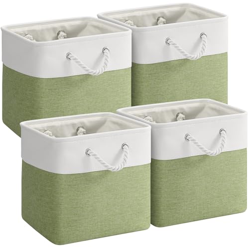 12 x 12 Inch Cube Storage Bins, 4 Pack Fabric Storage Basket with Handles, Foldable Boxes Organizer for Shelf Baskets for Home, Clothes (White/Green) - color: WhiteGreen, size: 12inX12inX12in-4P