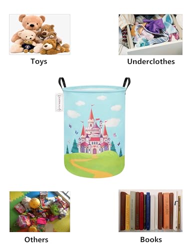QUEENLALA Large Storage Basket,Laundry Hamper/Bathroom/Home Decor/Collapsible Round Storage Bin,Boys and Girls Hamper/Boxes/Clothing(Round-Forest Castle) - color: Round-Forest Castle