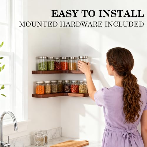 Floating Corner Shelves, Wall Shelf Set of 2, Shelves for Wall Storage, Solid Wood Shelves for Storage, Wall Mount Wooden Display Shelf for Bathroom Bedroom Kitchen Garage (Acacia 2pcs) - color: Acacia 2 Pcs