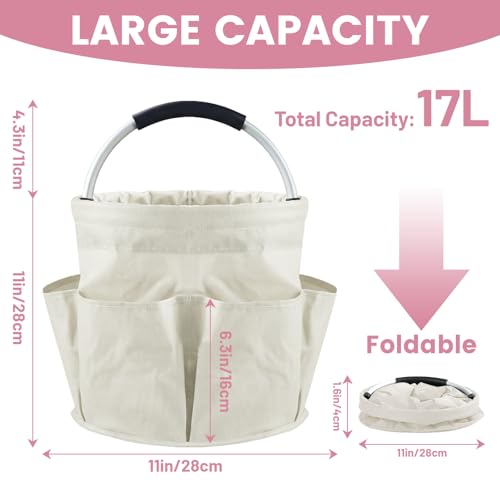 Cleaning Caddy with Handle and 6 Pockets, 17L Cleaning Supplies Organizer, 600D Oxford Fabric Storage Basket, Multifunctional Bucket Bag for Picnics, Camping, Gardening, Bathing (Off-White) - color: Off-white