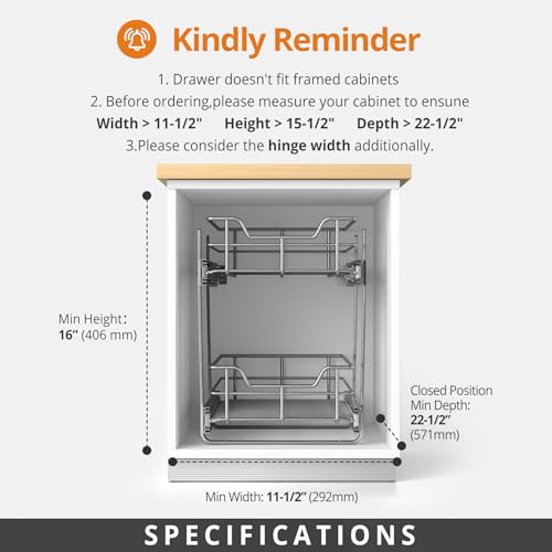ZOINLIY Pull Out Cabinet Organizer, Versatile Slide Out Kitchen Organizers and Storage,Heavy Duty Drawer Cupboard Storage Basket, Smooth Sliding, Chrome Finish (2-Tiers-11¼''W×22“D) - size: 2-Tiers 11¼''W×22”D
