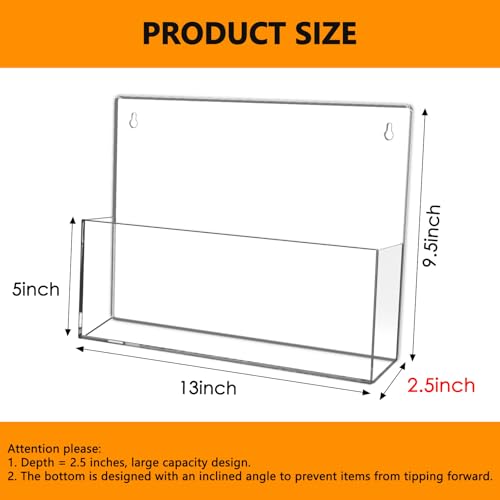 JUESHA 2 Pack Clear Acrylic File Holder Wall Mount Self Adhesive, Letter Size Hanging Paper Organizer, Wall Pocket File Holder Storage for Letter Folder Brochure Magazine Bookshelf Literature Display - color: Clear