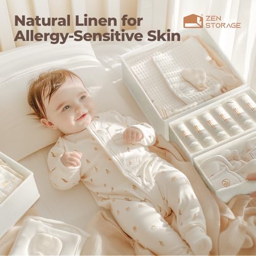 Cotton Linen Drawer Organizer for Baby Clothes, 12Pack Multi-Size Nursery Dresser Dividers for Clothes, Premium Foldable Storage Bins for Bedroom, Closet and Diaper Table, Beige - size: Linen 12 Pack