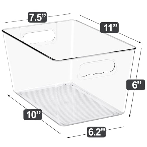 Sorbus Clear Storage Bins, 10 Pack Large Organization Bins with Handles – Clear Storage Containers for Storage, Pantry, Fridge, Cabinet, Closet & Kitchen Organization – BPA-Free Plastic - color: 10 Pack, size: Large, style: Without Lid
