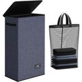 SOLEDI Slim Laundry Hamper with Lid, Narrow Laundry Basket with Removable Bags, Dirty Clothes Hamper with handle, Small Hamper perfect for Laundry room, Bathroom, Bedroom, Small spaces. 70L Navy Blue - color: Navy Blue, size: 70L