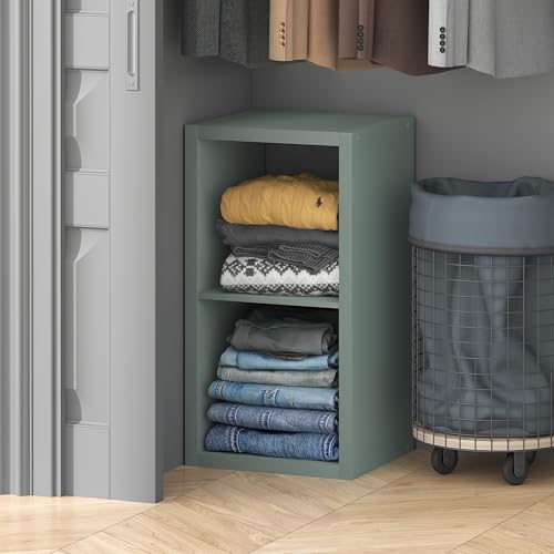 Furinno Cubic Closet Organizers and Storage, 2-Cube Closet Organizer, Open Shelf Closet Storage, Extra Thick Frame for Wardrobe, Bedroom, Living Room, Sage Green - color: Sage Green, size: 2-Cube