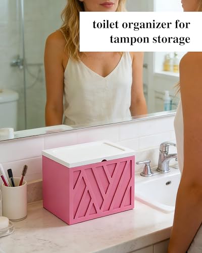 Tampon Holder for Bathroom Decor Feminine Product Organizer With Lid Shark Week Box Wooden Pad Girl Stuff Box (BLACK, lid) (1, PINK) - color: PINK