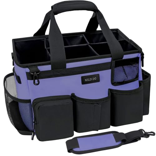 Wearable Cleaning Caddy Bag,Cleaning Supply Tote for Cleaning Supplies, Cleaning Organizer with Adjustable Shoulder and Waist Straps for Cleaners & Housekeepers (Purple and Black, Large) - color: Black-Purple, size: Large
