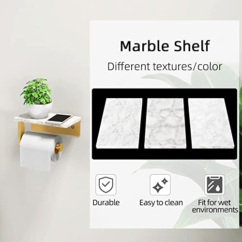 Brushed Gold Toilet Paper Holder with Natural Marble Shelf, 304 Stainless Steel Screw Wall Mounted, Tissue Roll Paper Holder Dispenser for Bathroom Washroom - color: Gold, size: 1 Roll