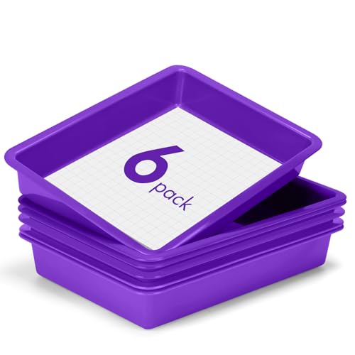 ShineMe 6 Pack Paper Trays for Classroom, Purple Plastic Book Bins with Colorful Labels, Stackable Letter Size Storage Tray, Desk Organizer Tray for Home, School and Office - color: Purple