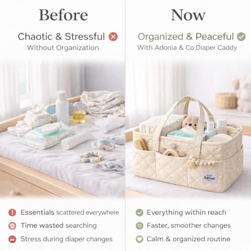 Adonia & Co Diaper Caddy Organizer – Nursery Storage Basket for Newborn Essentials Must Haves & Baby Must Haves – Portable, Machine Washable Baby Diaper Bag Organizer (Beige) - color: Beige