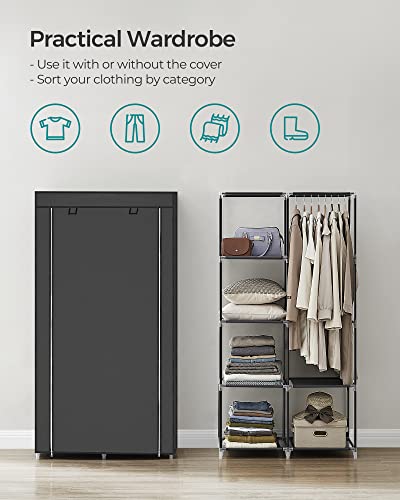 SONGMICS Portable Closet, Fabric Wardrobe, Clothes Rack with Shelves, Pockets, Large Capacity, 1 Hanging Rod, 34.6 x 17.7 x 66.1 Inches, Ink Black URYG84BK - color: Black, size: 2 Tiers(66.1"H)