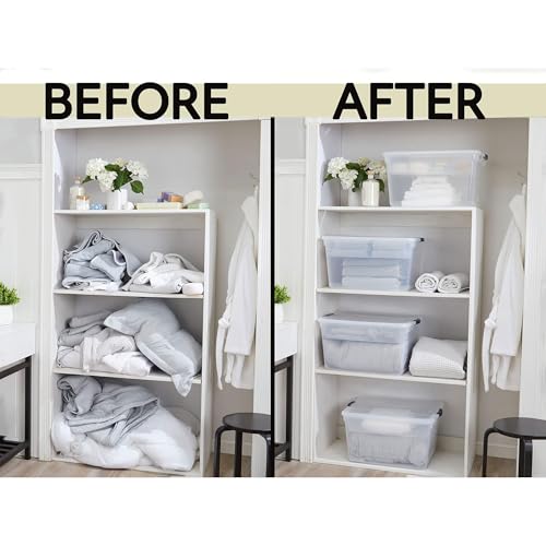 Rubbermaid Cleverstore 74 Qt Clear Storage Bins with Lids and Nesting Tray, 4-Pack, Stackable, BPA-Free, Made in USA - size: 74 Qt - 4 Pack w/ Trays