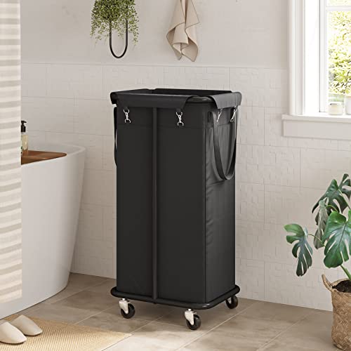 WOWLIVE 100L Rolling Laundry Hamper with Wheels Large Laundry Basket Organizer Laundry Cart with Steel Frame and Removable Bag Foldable Tall Dirty Clothes Hamper Dorm Room Storage for Bedroom (Black) - color: Black, size: 100L (17.0×13.0×30.8in)