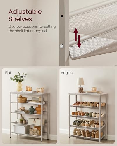 VASAGLE Shoe Rack for Entryway, 5-Tier Shoe Rack Organizer with Storage Shelves and Spacious Top, Freestanding, Adjustable, Industrial, Cappuccino Beige and Oatmeal Beige ULBS038L01 - color: Cappuccino Beige + Oatmeal Beige, size: 5 Tiers (29.5"W)
