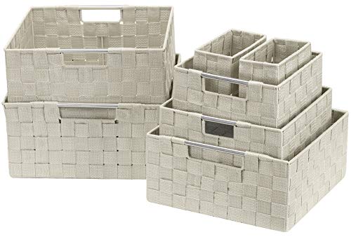 Sorbus Storage Baskets for Organizing (Set of 7), Mesh Hand-Woven Design, Linen Closet Organizers and Storage, Organizer Storage Baskets for Shelves, Variety Pack Organizers and Storage (Beige) - color: 7 Piece - Beige