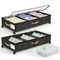 Under Bed Storage with Wheels, Under Bed Storage with Dividers, 66L Rolling Organizer with Clear Lid and 3 Compression Bags for Clothes, Blankets, Bedding and Shoes