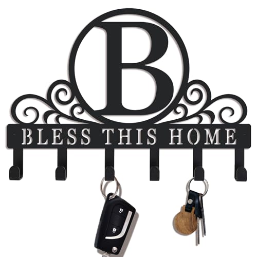 Metal Letter B Key Holder for Wall, Decorative Metal Key Holder Wall Mount, Key Hooks Coat Rack Monogram Wall Decor, Perfect for Bathroom, Living Room, Kitchen, Anniversary Housewarming Gift - style: B