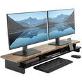 Monitor Stand Dual Monitor Stand Riser for Desk,Wood Desk Shelf Storage Organizer with Phone Tablet Holder (42.5 Inch, Black & Dark Bamboo)