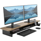 Monitor Stand Dual Monitor Stand Riser for Desk,Wood Desk Shelf Storage Organizer with Phone Tablet Holder (42.5 Inch, Black & Dark Bamboo)