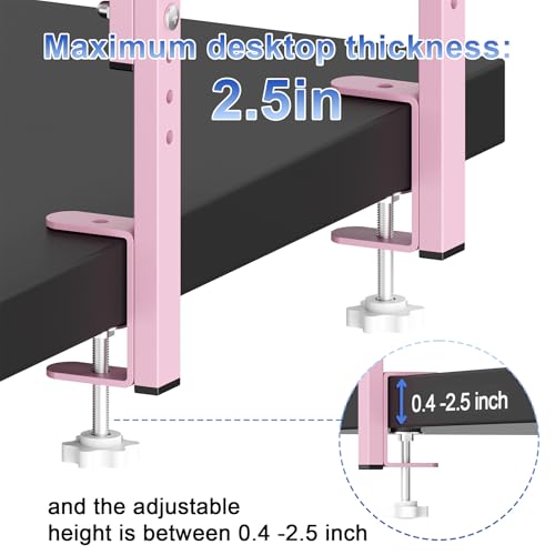 Spacrea clamp on Desk Shelf, 2 Tier Office Desk Shelves Organizer, Wood Desktop Supplies Storage Rack, Desk Organizers and Accessories (Pink) - color: Pink