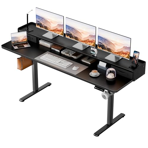 Homall Electric Standing Desk with 2 Drawers, Adjustable Height Computer Desk with Storage Sit Stand Table with Storage Shelf and Splice Board Quick Install for Home Office (Black, 63 Inch) - color: Black, size: 63 Inch