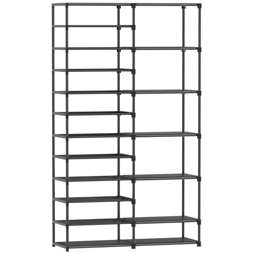 Ekisemio 12 Tier Shoe Rack Tall, Shoe Rack Organizer, Large Capacity Holds 34-50 Pairs, Boot Rack Organizer for Entryway, Closet, Garage, Black - size: 2 Row 12 Tiers