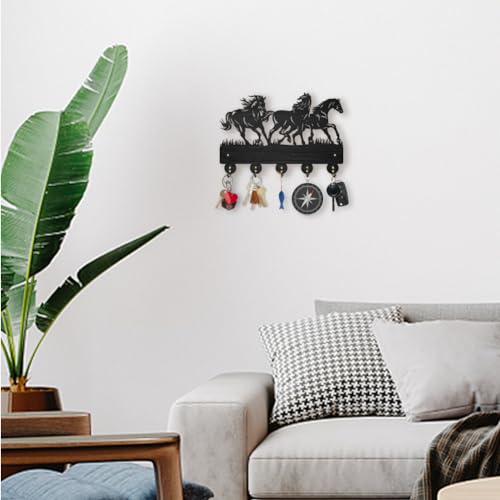 MAYJOYDIY Horse Coat Hooks Wall Mounted 11.8×7.9inch Running Horse Key Holder for Wall Wood Key Rack Hanger with 5 Alloy Hooks for Wall Art Decor Entryway Front Door Gift - color: Horse
