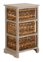 SAFAVIEH Home Collection – Halle White Washed Storage Side Table with Wicker Baskets, Farmhouse Accent Storage, Fully Assembled (AMH5738E) - color: White Washed