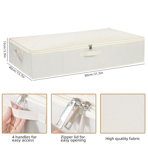 Under Bed Storage Containers, Storage Bins With Lids, Clothes Organizers With Sturdy Structure and Reinforced Handles, Beige, 2 Pack, 31.5 x 15.7 x 5.9 Inch - color: Beige, size: 31.5x15.7x5.9in(2-Pack)