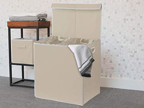Simple Houseware Double Laundry Hamper with Lid and Removable Laundry Bags, Beige - color: Beige