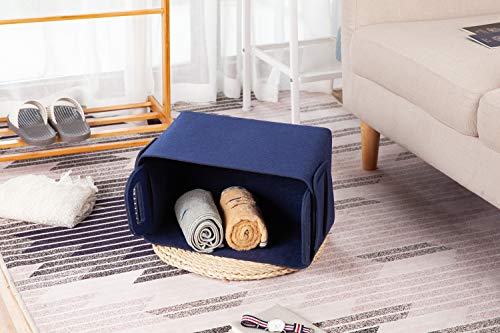 Minoisome Storage Basket Felt Storage Bin Collapsible& Convenient Box Organizer with Carry Handles for Office Bedroom Closet Babies Nursery Toys Laundry (Navy Blue, 13.8inch（L）×9.5inch（W）×8.3inch（H）) - color: Navy Blue, size: 13.8inch（L）×9.5inch（W）×8.3inc