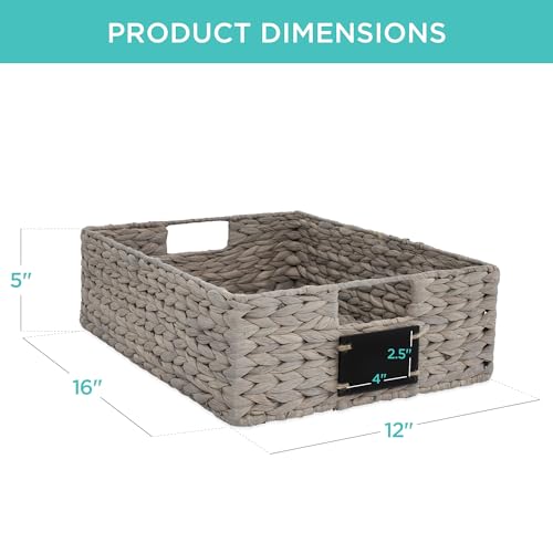 Best Choice Products Set of 4 16x12in Large Water Hyacinth Pantry Baskets, Woven Organizers w/Chalkboard Label, Chalk Marker - Gray - color: Gray, size: 12x16x5in