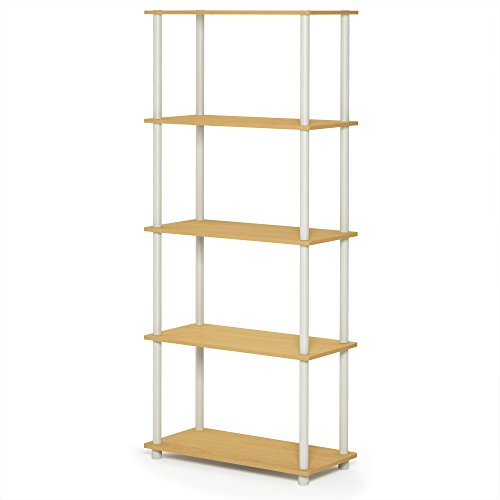 Furinno TURN-N-TUBE Storage Shelves, 5-Tier Book Shelf, Corner Shelf, Toolless Open Shelves, for Organization and Storage, Living Room, Garage, Home Office, Beech - color: Beech/White, size: 5-Tier Round Tube
