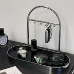 Shinpuru Metal Jewelry Organizer Stand & Key Holder Tray with Acrylic Base, Key Stand and Jewelry Tray with 5 Hooks, Perfect Key Bowl, Valet Key Tray, Ring Holder, Jewelry Dish (Silver Black) - color: Silver Black