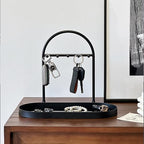 Shinpuru Metal Jewelry Organizer Stand & Key Holder Tray with Acrylic Base, Key Stand and Jewelry Tray with 5 Hooks, Perfect Bowl, Valet, Key Tray, Ring Holder, Jewelry Dish(Matt Black) - color: Matt Black