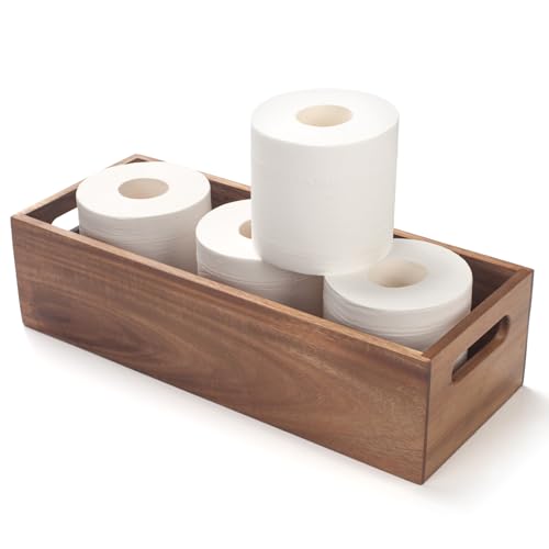 Toilet Tank Basket, Toilet Paper Basket for Back of Toilet Tank Top, Acacia Wood Bathroom Storage Basket for Organizing and Decor (15 x 6 x 4 inch) - size: 15" x 6" x 4"